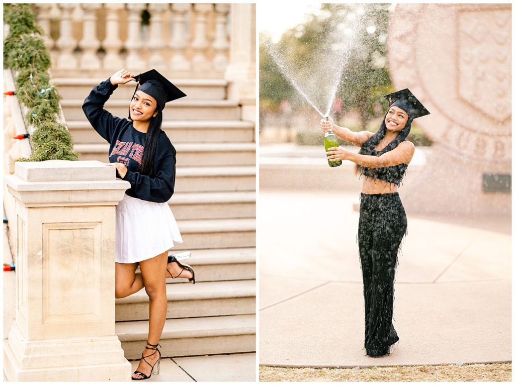 Texas Tech senior pictures popping champagne