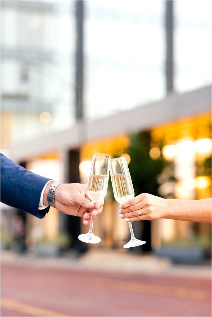 A couple has champagne in downtown Lubbock