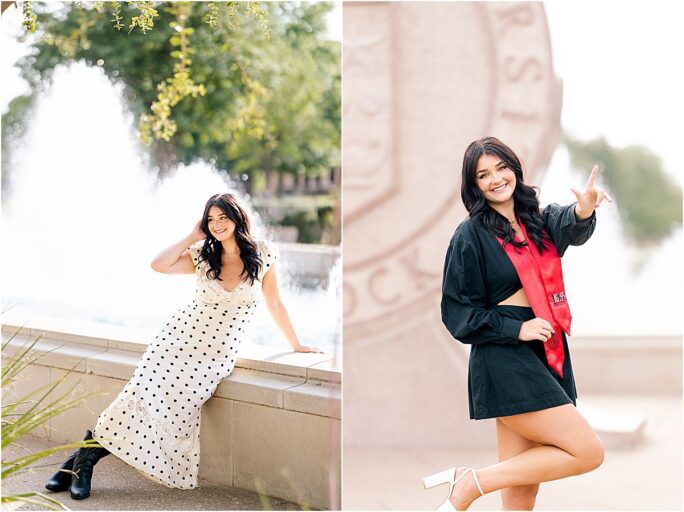 Texas Tech University senior session at the seal and fountain