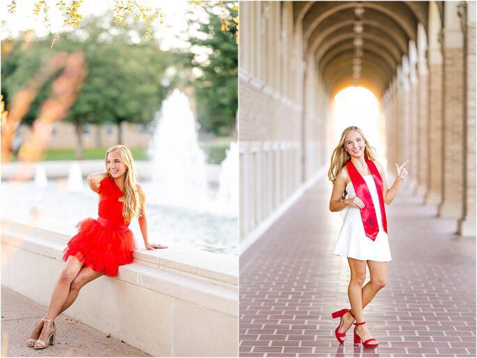 Texas Tech senior photography at the fountain
