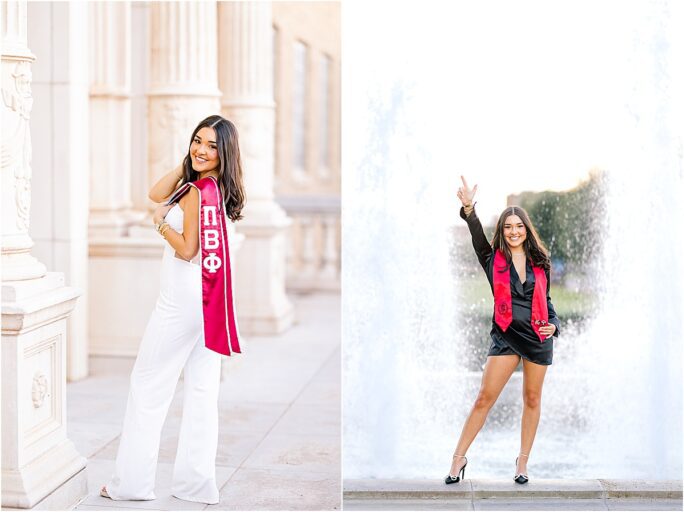 senior photos at Texas Tech University fountain